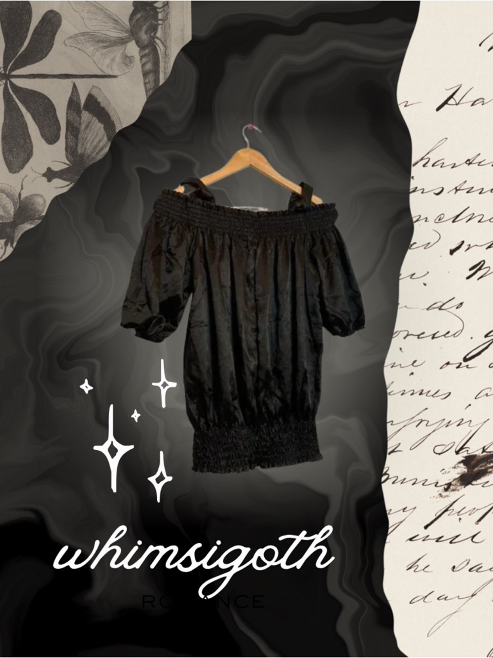 💚 Satin goth princess off shoulder strapped blouse
